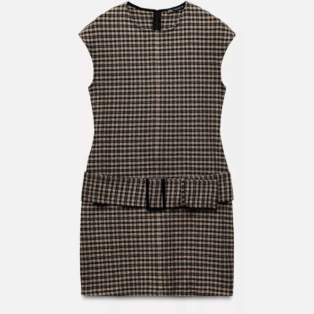 Zara Black and Brown Checkered Mini Dress